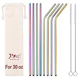 JOYECO 8 Pcs Stainless Steel Straws Drinking Reusable, Extra Long for 20oz 30oz Tumblers,10.5" x 0.24", Rainbow Multi-Colored