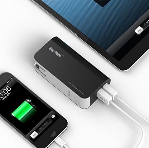 SHARKK PowerShake Power Bank Charger 5000mAh Dual USB Portable Backup Battery Power Bank Charger 3.4A Wall Plug Adapter Motion Activated Power Bank Charger High Speed Power Bank Battery Charger