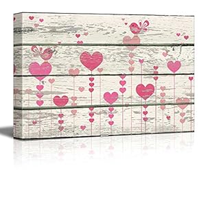Cartoon Pink Hearts and Birds Singing Artwork Rustic