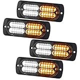 VKGAT 4pcs 24-LED Sync Feature Super Bright Truck Pickup Car Emergency Beacon Flash Strobe Light Warning Construction Strobe Light Waterproof Surface Mount (Amber/White)