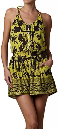 Palazzo Fashion Women's Floral Halter Romper S Yellow