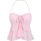 GORGLITTER Women's Bow Halter Tops Y2K Cute Sleeveless Ruffle Babydoll Tops Sleeveless Going Out Camisole Tank Top