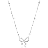 BYIA 925 Sterling Silver Necklace Elegant Bow Pendant Necklaces for Women 14K Gold Plated Choker Bead Chain Jewelry Gift Non Tarnish