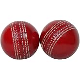 VikingOaksLLC Professional Cricket Leather Balls, Red, Hand-Stitched, Senior Official Size, Set of 2 Balls