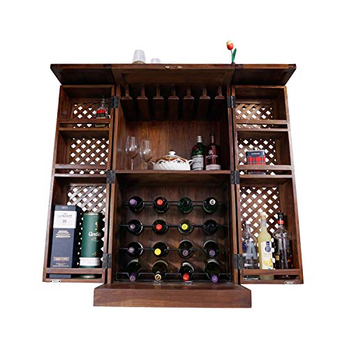 Fab Furnish Brauner Sheesham Kompakter Heim-Barschrank für Wein- und Spirituosen, freistehendes Weinregal und… – Bild 7
