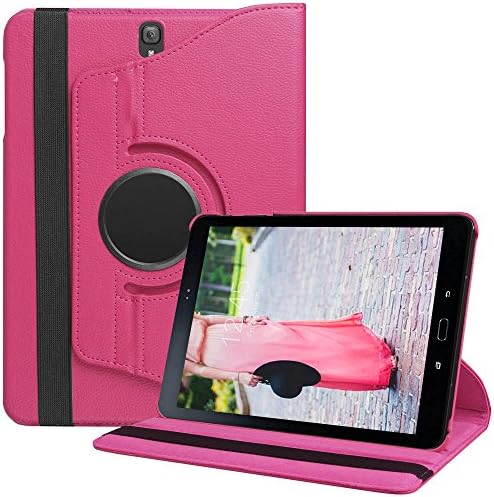 Galaxy Tab S3 9.7 Case, LK [Stand Feature] Luxury 360 Rotating Magnetic Smart PU Leather Case Cover For Samsung Galaxy Tab S3 9.7 with Wake &amp; Sleep Function (Hot Pink)