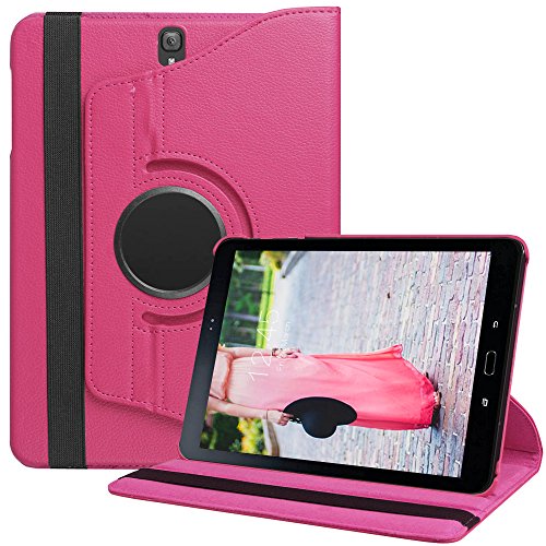 Galaxy Tab S3 9.7 Case, LK [Stand Feature] Luxury 360 Rotating Magnetic Smart PU Leather Case Cover For Samsung Galaxy Tab S3 9.7 with Wake &amp; Sleep Function (Hot Pink)