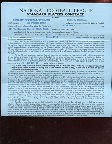 1963 Nfl Football Detroit Lions Signed Player Contract Leo