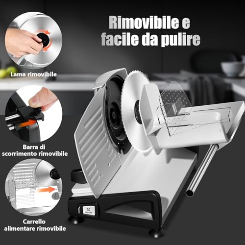 YASHE Electric Slicer for Home with Silent DC Motor, Professional Slicer for Ham, 200 W, 19 cm Double Stainless Steel Blades, Adjustable Thickness 0-15 mm for Meat Cheese Bread