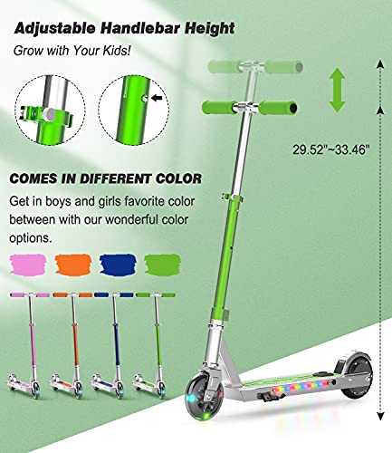 MEGAWHEELS Electric Scooter for Kids, Kids Electric Scooter with LED Front Wheel and LED Side Light, Up to 5 Miles and 7.5mph, Kids Kick Scooter for Boys, Girls(Green)