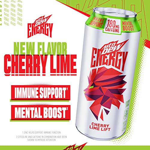 MTN DEW ENERGY, Cherry Lime Lift, 16oz Cans (12 Pack), 0g added sugar