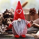Plush Gnome - Christmas Faceless Doll Decoration - Soft Stuffed No Face Elf Toy - Swedish Xmas Seasonal Ornament - Holiday Present Gift Winter Table Centerpiece - Collectible Nordic Figurine (D Red)