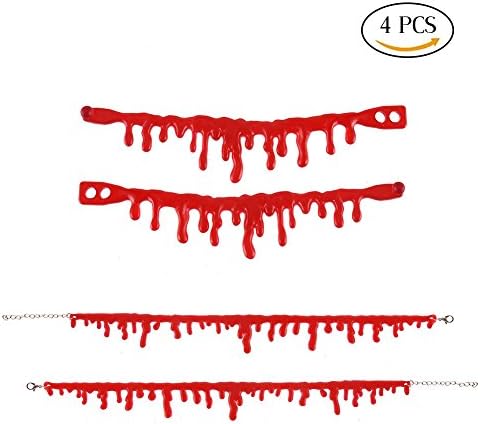 LOAVER 4 Piece Bloody Choker Necklace and Hand Catenary Halloween Horror Blood Drip Cut Necklace Creepy Halloween Party Favors