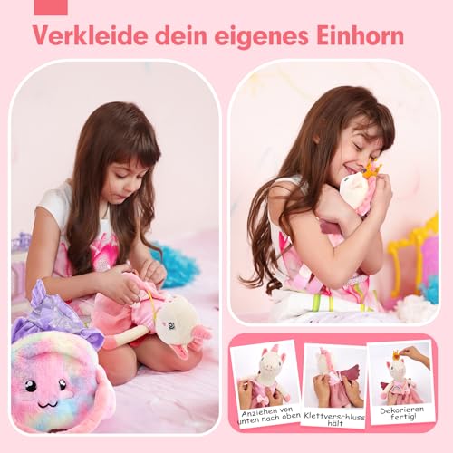 hahaland Plush Toy Unicorn Toy from 3-8 Years, Soft Ballet Unicorn Rag Doll Cuddly, Unicorn Cuddly Toy Set with 3 Clothing Set for Dressing, Unicorn Gifts for Girls 3 4 5 6 7 Years