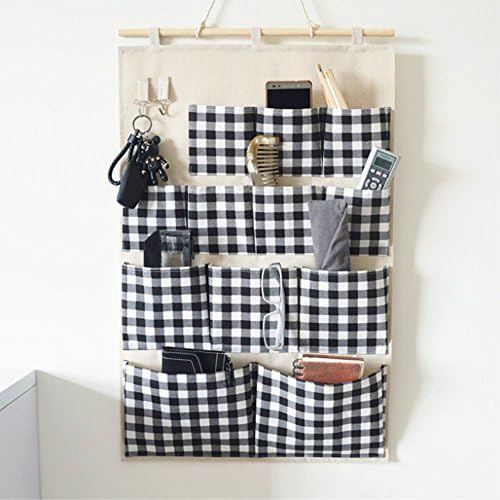 Linen/Cotton Fabric 12 Pockets Wall Door Closet Hanging Storage bag organizer for Clutch Purses, Handbags, Scarves, Sunglasses (B)