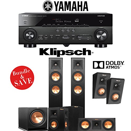 Klipsch RP-250F 5.1.2 Reference Premiere Dolby Atmos Home Theater System with Yamaha AVENTAGE RX-A770BL 7.2-Ch 4K Network AV Receiver