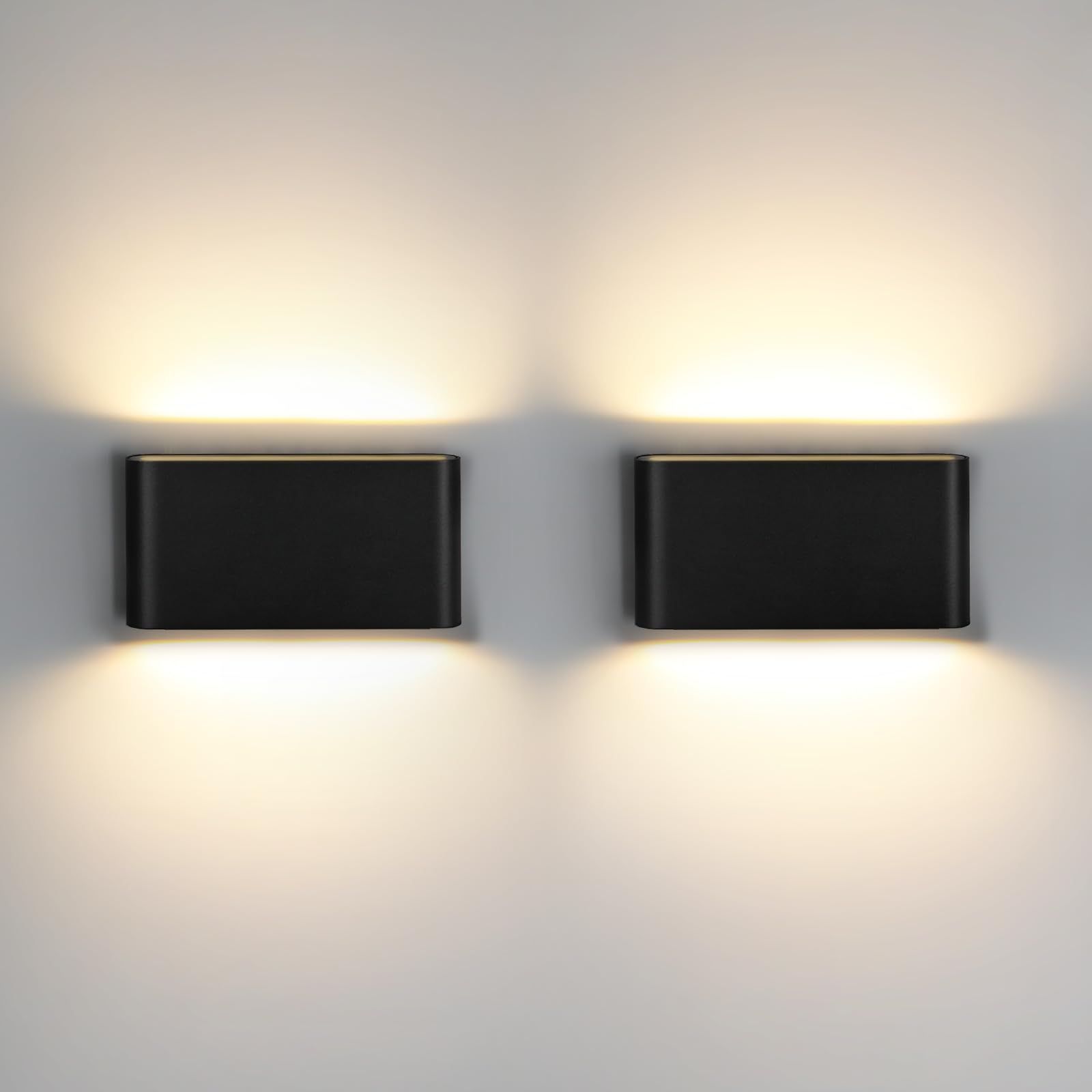 Kerry LED Wall Light, 12W 3000K Up and Down Indoor Outdoor Wall Sconce, IP44 Modern Black Aluminum Outside Lighting Mains Powered, Wall Mounted Lamp for Living Room Bedroom Hallway Staircase - 2 Pack