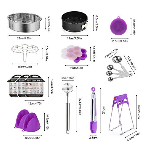 Instant Pot Accessories, 13 Pcs Pressure Cooker Sets Fit Instant Pot 5,6,8 Qt with Steamer Basket,Egg Steam Rack&Beater&Bite Mold,Cake Pan,Dish Plate Clip,Food Tong, Gloves,Measuring Spoon,Scrubbers