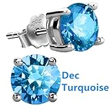 Feramox Sterling Silver Round Cubic Zirconia Diamond Birthstone Stud Earrings for Women December