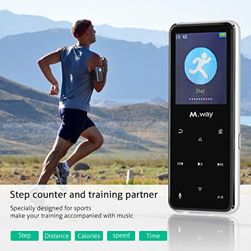 M WAY MP3 Player with Pedometer Lossless Sound Music Player, Support FM Radio/Video Player/Voice Recorder, 55 Hours Play And Zin Alloy Audio Player with Earphone+ Armband Standard - Thumbnail 2