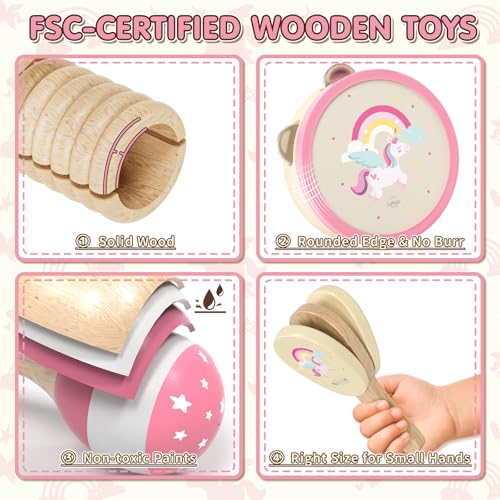 Lehoo Castle Musical Instruments for Children from 1 Year, Girls Montessori Toy Gift 2 3 Years, Children's Wooden Instruments Music Set with Xylophone & Drum