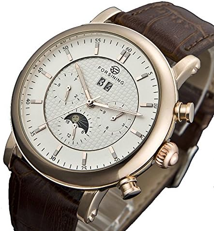 Timiep Forsining Mens L-tourbillon Automatic Moonphase Leather Wrist Watches White Rose Gold C1195