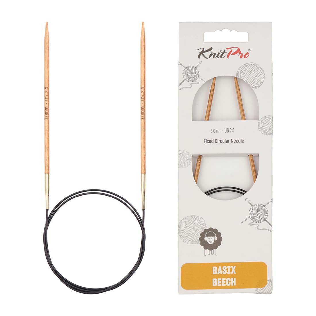 KnitPro Basix Beech Fixed Circular Needles 60" (150cm) | 3.00mm