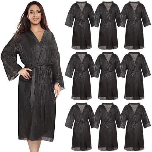 Noverlife 10PCS Disposable Spa Robes, Non-woven Kimono Bathrobe Body Wrap for Beauty Sauna Bath Tanning, Knee Length One Size & Unisex, Single Use Spa Wrap Smock Gown Lightweight for Travel Vacation
