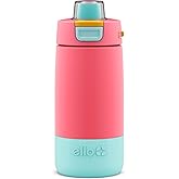 Ello Kids Colby 12oz Stainless Steel Insulated Water Bottle with Straw and Built-In Silicone Coaster Carrying Handle and Leak-Proof Locking Lid for School Backpack, Lunchbox, and Outdoor Sports
