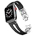 Secbolt 42mm/44mm/45mm Leather Bands Compatible with iWatch Band Series 9/8/7 45mm, 4/5/6 44mm, Series 3/2/1 42mm, Handmade Vintage Leather Bracelet, Hollowed Black