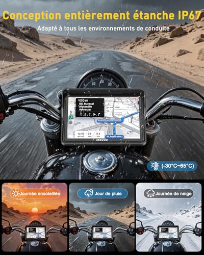 ESSGOO CarPlay Moto 5" Écran Tactile IPS avec CarPlay & Android Auto sans Fil, GPS Moto Étanche, Musique Bluetooth, Navigation, Support Siri, Installation & Démontage Faciles