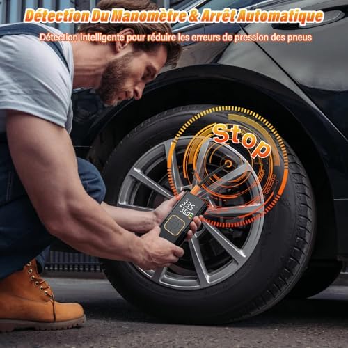 Compresseur de Gonflage Pneus Portable 150 PSI 7.4V – Pompe à Air sans Fil Digitale avec Batterie 1800mAh×2, Pression Préréglée, Arrêt Automatique et LED pour Voiture Moto Vélo Ballons