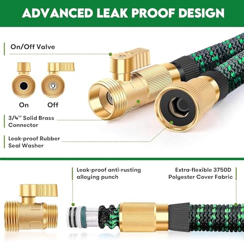 Expandable Garden Hose 100FT-Expanding Water Hose with Thumb-Controlled 10 Spray Nozzles&3750D Outer Fabric, Durable Collapsible Latex Core, Ultra Lightweight & Flexible