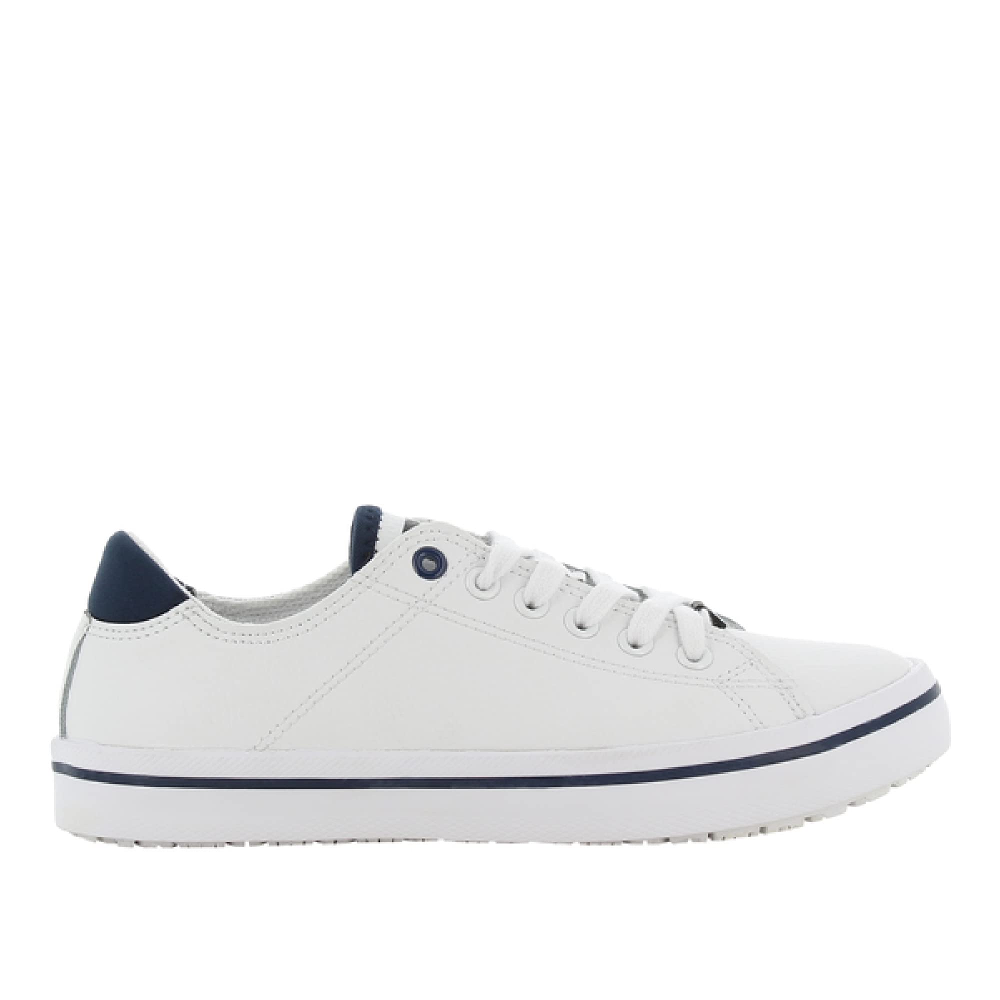 Oxypas 'Paola' Leather, Professional Lace-up Shoe with Oxygrip Anti-slip Sole (SRC) and Anti-static ESD (EU 41, White with Navy Trim)