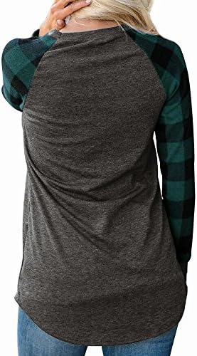 Moliketor Women's Plus Size Plaid Raglan T Shirt Blouse Tunic Sweatshirts Tops