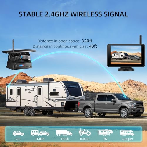 eRapta Magnetic Solar Wireless Backup Camera: HD1080P 5” Touchscreen Portable with DVR, BSD, 1-Min Install-Free IR Night Vision Hitch Backup Camera for Trailer/Truck/Small RV/Camper/Tractor