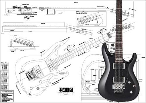 Aust Luthiers Supplies Plan of Ibanez Satriani Model Electric Guitar - Full Scale Print