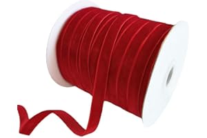 Abbaoww 50 Yards Vintage Red Velvet Ribbon 3/8 Inch for Gift Wrapping Wedding Decoration DIY Project (Red)