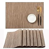 PABUSIOR Brown Placemats Set of 8, Placemats for Dining Table Heat Resistant, Place Mats for Kitchen Table Washable, Crossweave Woven Vinyl Wipeable Placemat, Table Mats Sets Beige（12 X 18 Inch）