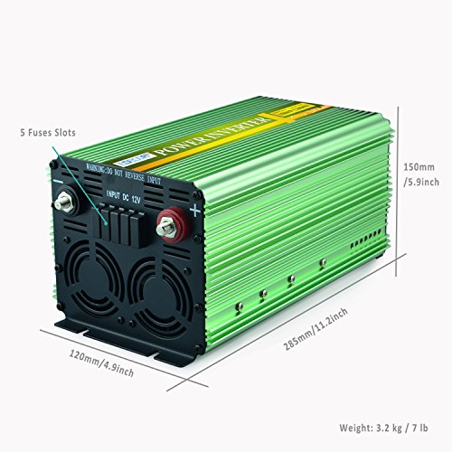 EDECOA 1000W Pure Sine Wave Power Inverter DC 12V to 110V AC with LCD Display and Remote Controller for Car - Thumbnail 4