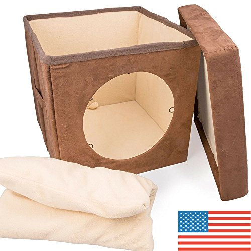 Original ZEN DEN Cat Hideout - Cozy Kitten Bed Cat Hut with Pet Bed, Cat Houses for indoor cats- Connects To Cat Tunnel - Makes Great Cat Hideaway. Cat House Condo, Enclosed