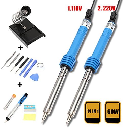 14 in1 US Plug 110V/220V 60W Electric Soldering Iron Starter Tool Kit Set Desolder Pump (Random: Volt)