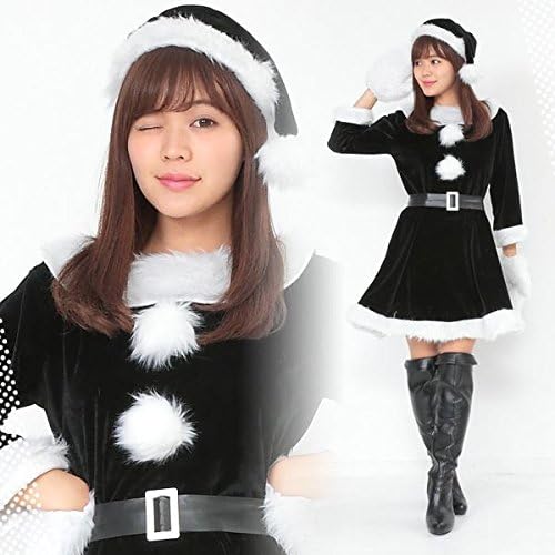 Amazon サンタコスプレ ワンピース レディース 帽子 ベルト 手袋 セット 身長 150cm 165cm程度 クリスマスコス 衣装 ブラック 黒 コスプレ 仮装 通販