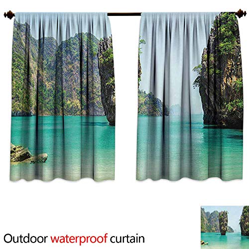AndyTours Balcony Curtains,Island James Bond Stone Island Landscape in Tropical Beach Cruising Journey of Life Photo,Rod Pocket Energy Efficient Thermal Insulated,W72x63L Inches,Green Brown