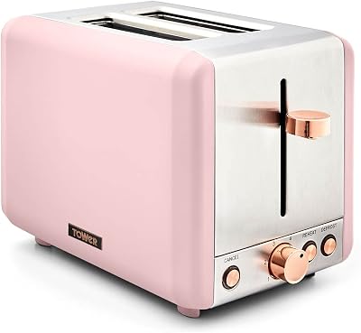 Tower Cavaletto 2-Slice Toaster Pink Rose Gold 850W Defrost Reheat