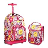 J World New York Lollipop Kids' Rolling Backpack with Lunch Bag, Poppy Pansy, One Size