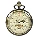 ManChDa Bronze Roman Numerals Mechanical Pocket Watch Open Face with Chain Men 24-Hour Moon Sun + Box