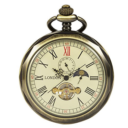 ManChDa Bronze Roman Numerals Mechanical Pocket Watch Open Face - Main Image