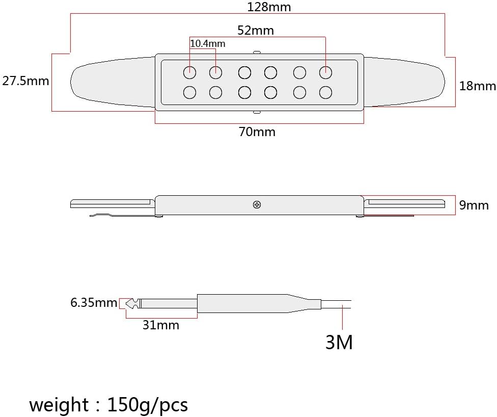 Alnicov Guitar Pickup 12-Hole Soundhole Transducer Amplifier with 10ft Cable 1/4inch Jack for 40inch / 41inch Acoustic Classic Folk Guitars - Image 3