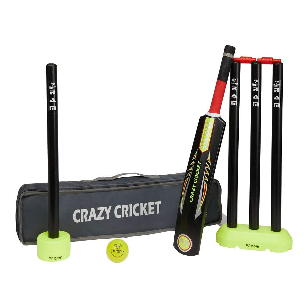 Ram Cricket Mini Crazy Cricket Set - approx. ages 5-9 yrs – includes 1 x Size 2 Bat – Durable & Balanced Kwik Style Set for Cricket Training, Cricket Matches, Garden, Beach, or Park